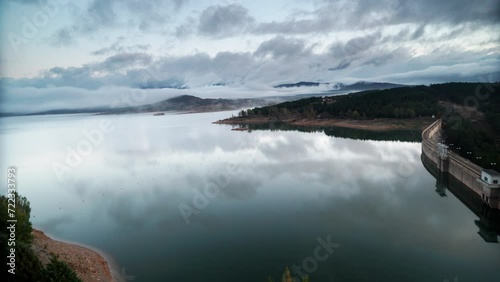Morning view of dam on Embalse de Aguilar de Campoo in province of Palencia, Castile and Leon community, northern Spain. photo