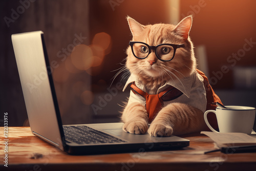 Business Cat Working on Laptop