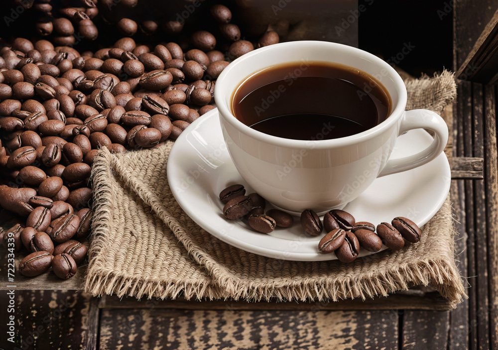 Fototapeta premium a cup of coffee and some coffee beans