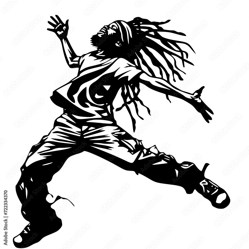 Fototapeta premium happy rastaman dancing , vector , svg , black and white , logo Generative AI
