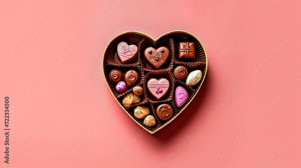 Delight your senses with heart shaped candies in a charming box on a pink background Delight your senses with heart shaped candies in a charming box on a pink background