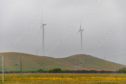 Landscape with equipment for generating wind energy in a park in the southern region of Portugal. photo