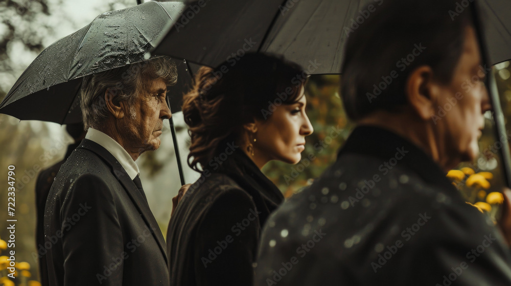 Fototapeta premium People in black suits on funerall.