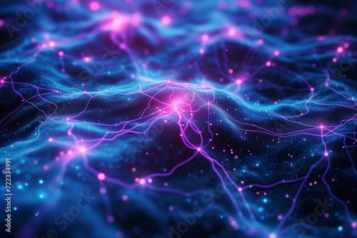 Abstract Dark Blue and Purple Neural Network - A Captivating Backdrop Concept, Representing the Intricate Interconnections of a Digital Neural Framework photo
