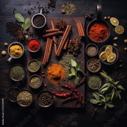  Tea making ingredients  knolling photography  ingredients for food  lot of spices with dark background