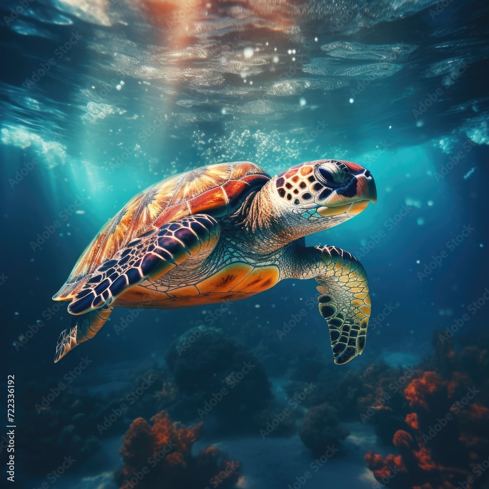 Obraz premium The Double Exposure Sea Turtle's Endless Odyssey