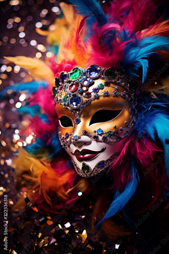 Fototapeta premium Carnival party background. Brazil, Venetian, carnival, mardi gras, costumes and masks 