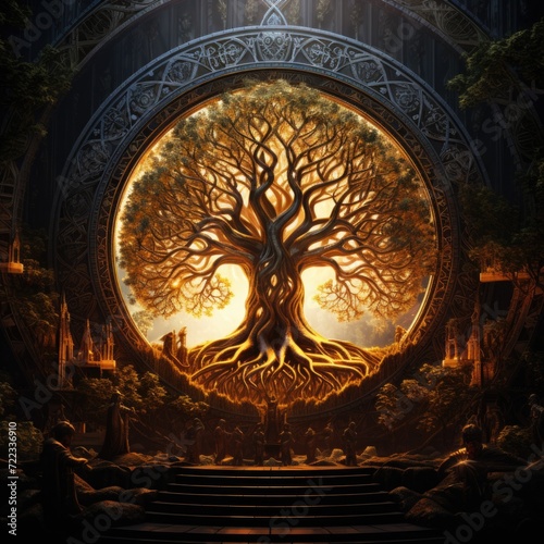 Obraz na płótnie Tree of Life, Yggdrasil, intricate details, cinematic light w salonie