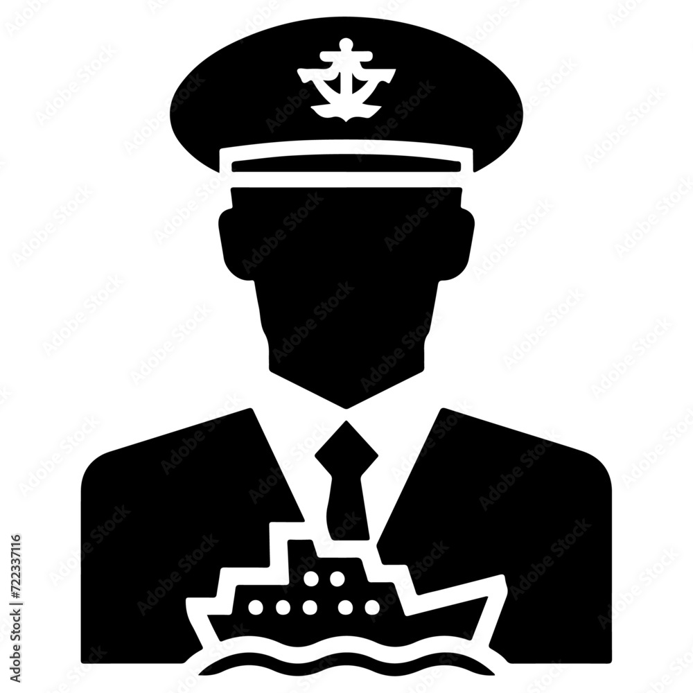 navy ship captain icon, clipart, vector silhouette, white background ...