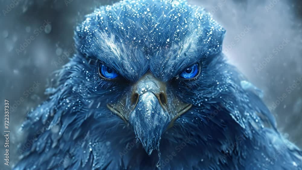 Enormous Mythical Eagle with Piercing Azure Eyes in Rain. Generative ai