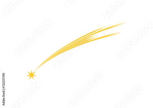 yellow star with tail, shooting star, comet, poinsettia, modern abstract design,