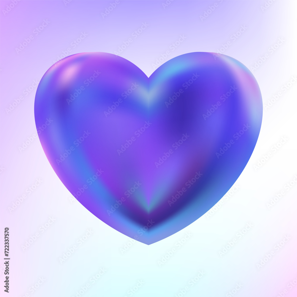 Holographic heart. Fluid liquid chrome heart shape. 3d y2k