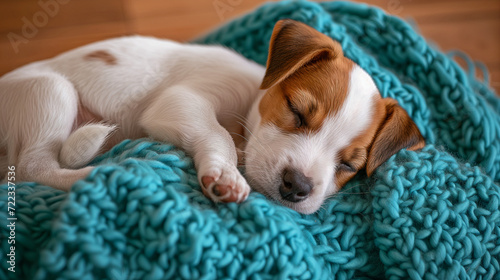 jack russell terrier puppy sleeping peacefully living room, happy dog cute pet