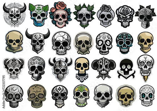skulls sticker icons set