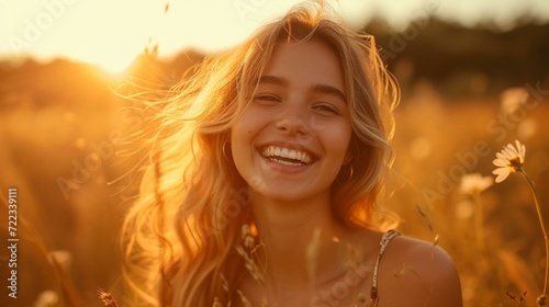 Joyful laughter captured in the sunlight, showcasing self-love, [body positive girl.]