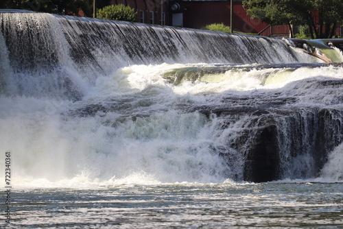 Waterfall and dam in a small river town in West Virginia. 