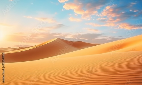 A Serene Desert Oasis With Majestic Sand Dunes and Dreamy Clouds