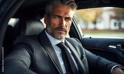 A Dapper Businessman in a Luxurious Car, Ready for Success © uhdenis