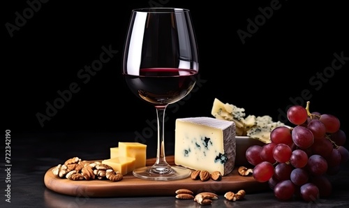 A Relaxing Evening with a Glass of Wine, Cheese, Nuts, and Grapes