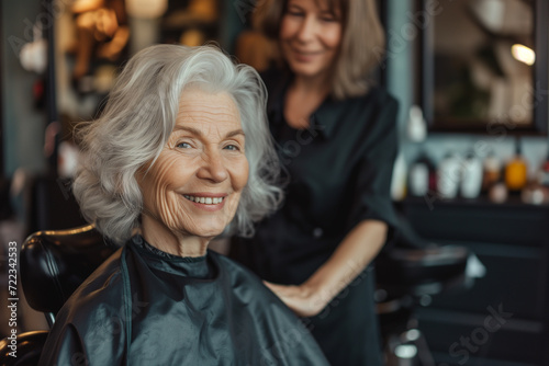 Elderly woman in hairdressing salon portrait