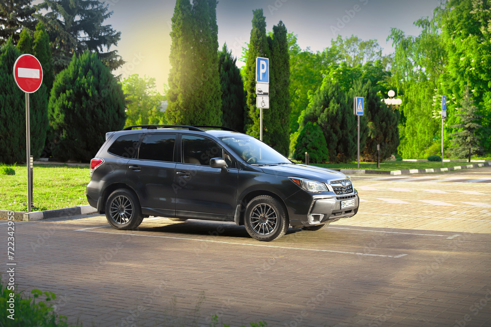 modern utility car in sun city. personal driver. High quality photo modern utility car in sun city. personal driver. High quality photo