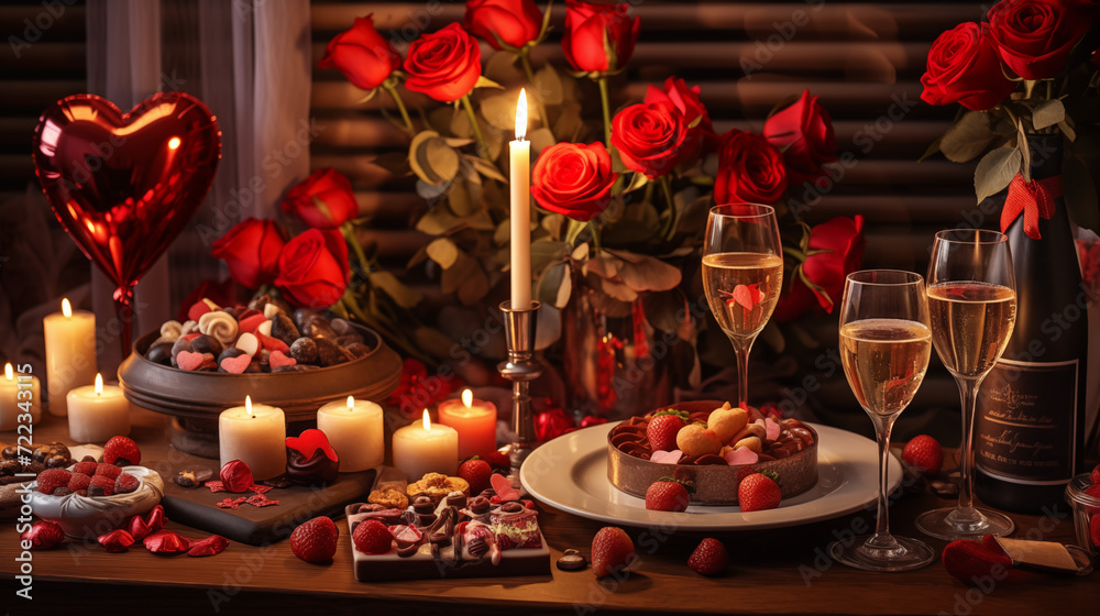Naklejka premium Saint Valentines Day roses and candles