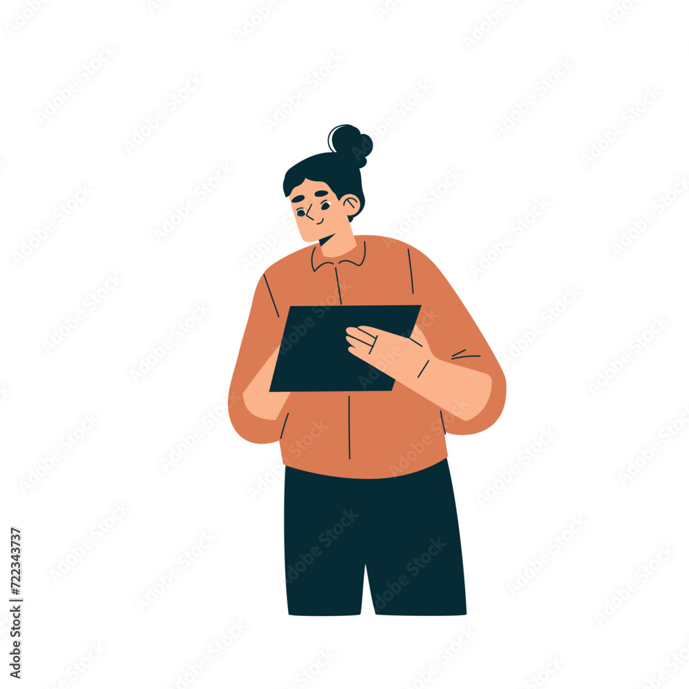 Logistics Service Woman Worker Character with Clipboard Vector Illustration