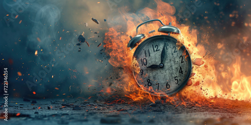 Time flies concept, clock burning, time running out photo