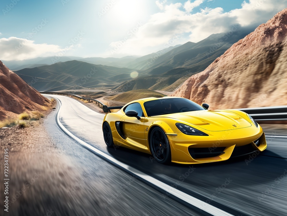 Naklejka premium Sleek Sports Car Racing on Urban Streets - AI Generated