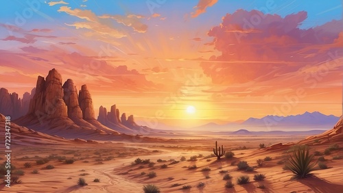 desert sunset landscape, generative ai