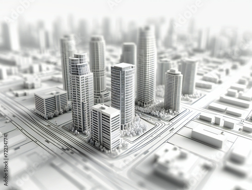 City Architecture with Modern Skyscrapers  Urban Buildings  White Business Concept  Town Tower and Office Street Design