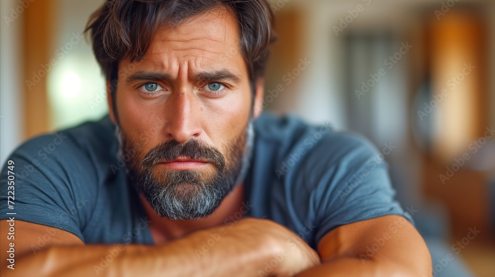 Fototapeta premium Intense Portrait of a Bearded Man Indoors