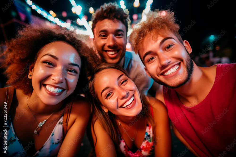 Group of young people in circle, smiling selfie