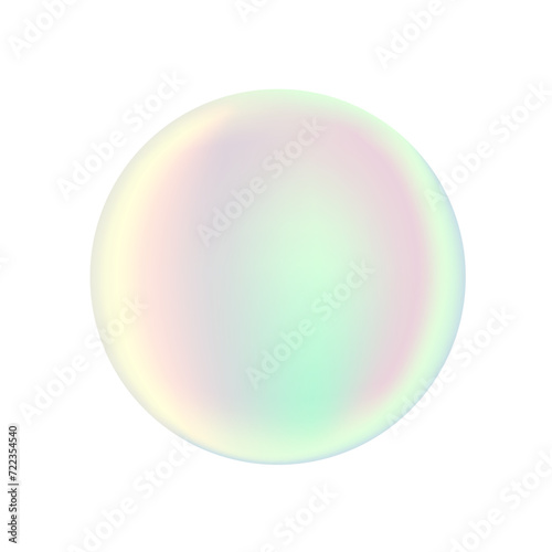 Soap bubble or pearl ball or iridescent sphere of light rainbow colors isolated on white. Realistic light reflections. Vector 3D clipart for graphic design, print, plastic or glass bead illustration.
