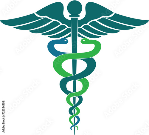 Medical sign color, Medical symbol color, Medical Snake Caduceus Logo, Caduceus sign, caduceus symbol, Snake medical icon Blue