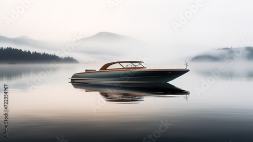 Elegant Riva Boat Gliding on Serene Lake - AI Generated