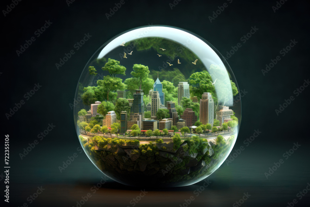Green city in a crystal ball. Creative ideas of earth day, save energy,air pollution ,environment concept. Save planet. Green city in a crystal ball. Creative ideas of earth day, save energy,air pollution ,environment concept. Save planet.