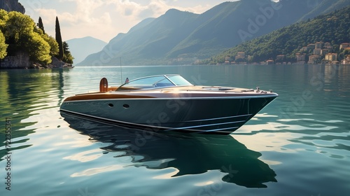 Elegant Riva Boat Gliding on Serene Lake - AI Generated