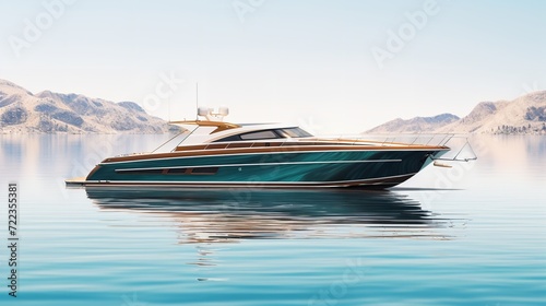 Elegant Riva Boat Gliding on Serene Lake - AI Generated © VisualMarketplace