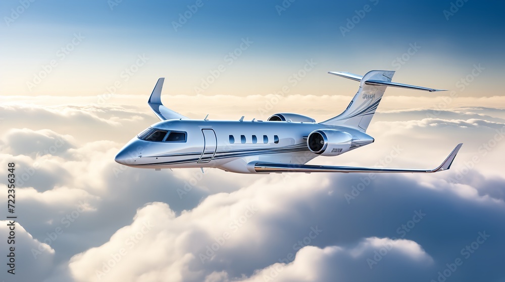 Executive Private Jet Soaring High in the Blue Sky - AI Generated
