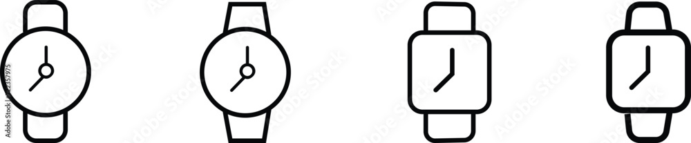 Wristwatch line icon set. Smartwatch icon. Hand watch symbol. Wristwatch line vector. Smart watch. Editable stroke. Stock vector, Isolated outline icon wristwatch. watch vintage luxury design vector. Wristwatch line icon set. Smartwatch icon. Hand watch symbol. Wristwatch line vector. Smart watch. Editable stroke. Stock vector, Isolated outline icon wristwatch. watch vintage luxury design vector.