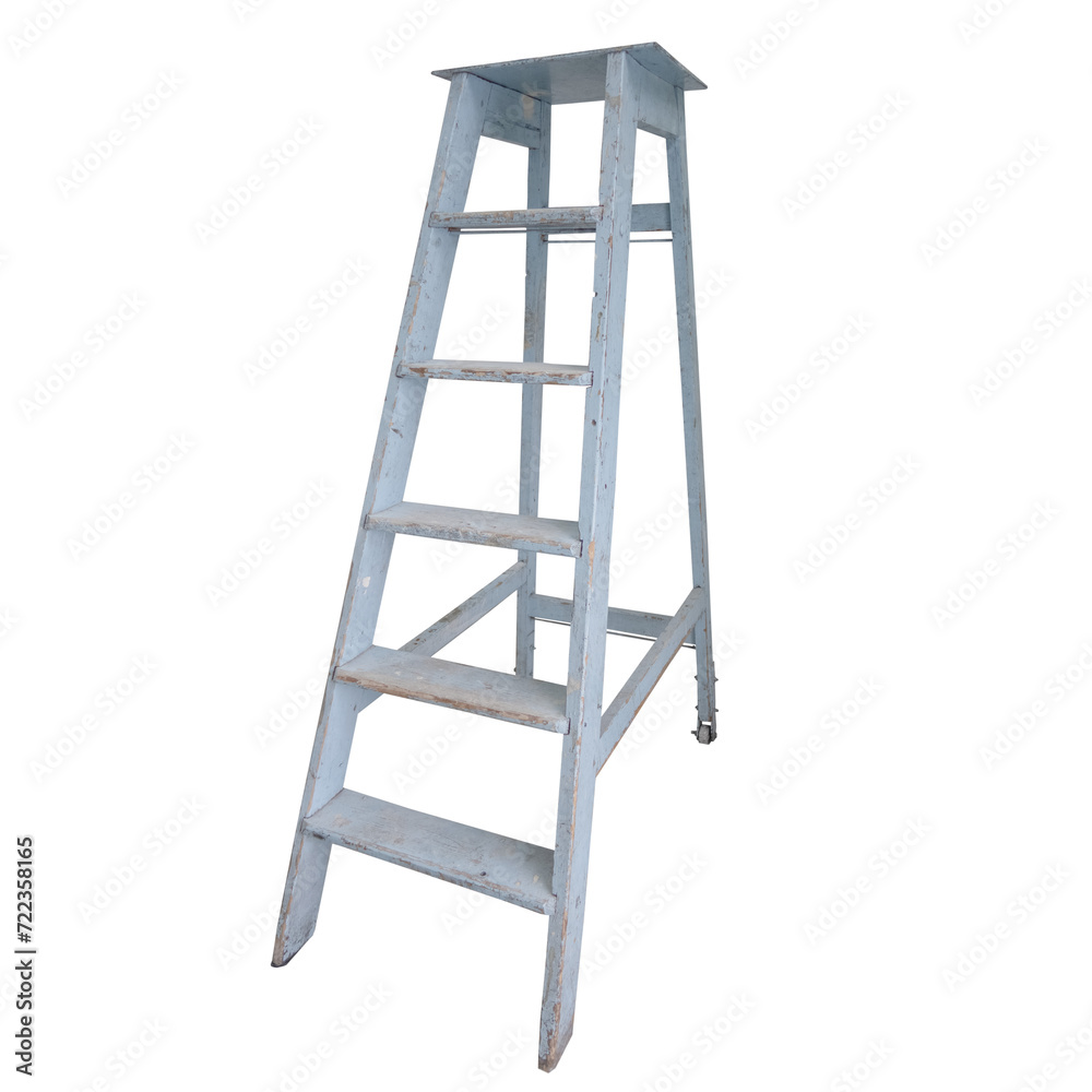 old wooden stepladder for repair work painted with blue paint old wooden stepladder for repair work painted with blue paint
