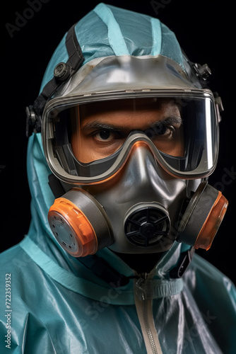 Technician with High-Tech Respirator and Helmet. © Asmodar
