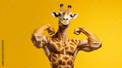 Lustiges Bild einer Giraffe in Muskelpose.