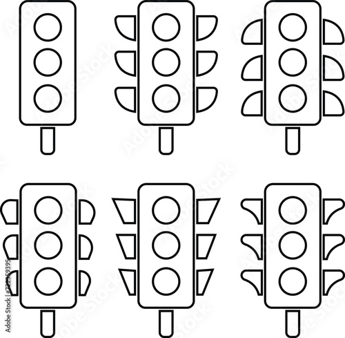 Traffic light icon set. control, regulate, jam, driver, pedestrian, crosswalk. Road concept. Vector icon black style isolated on transparent background, Continued movement on the light. rules of road.