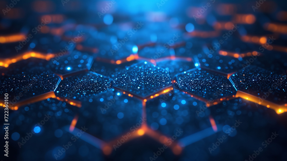 Abstract Glowing Blue Technology Hexagon Pattern Macro Background with Digital Design and Electronic Components