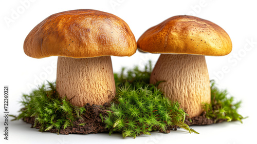 Boletus. Mushrooms and moss. Boletus on a white background.