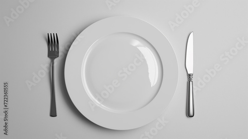 Clean White Plate  Fork and Spoon.