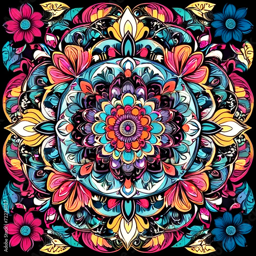 Colorful Ornament and beautiful new mandala pattern design with a black background 