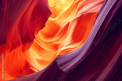 Futuristic banner featuring dark orange, maroon, and pastel orange hues, inspired by Antelope Canyon in Navajo Reservation, Page, Arizona, USA. Blends artwork and travel concepts.